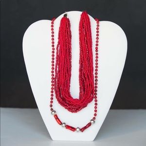 Red coral & seed bead handcrafted necklace